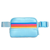 Blue Striped Puffer Belt Bag - Adjustable Fanny Pack / Top Trenz US