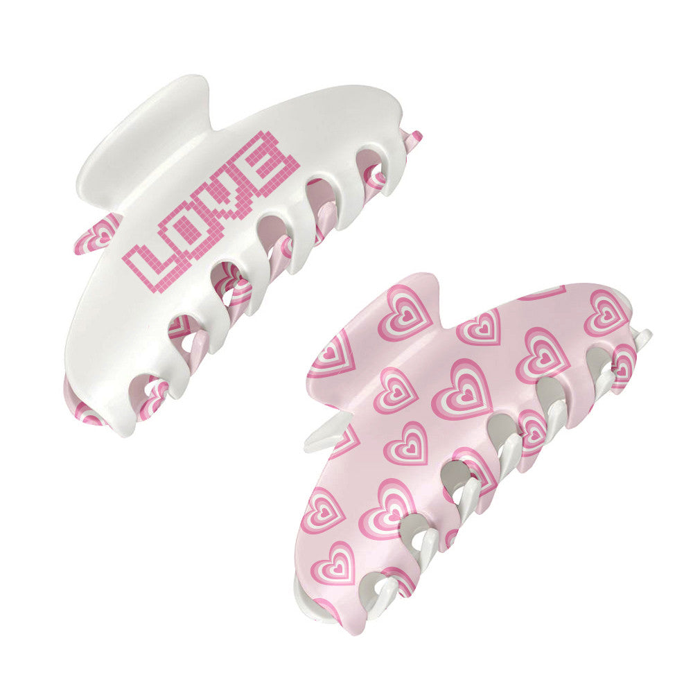 Large Two Sided Hearts Printed Claw Hair Accessory Clip / Top Trenz Discount
