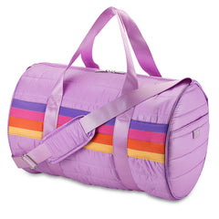 Retro Stripe Purple Puffer Duffle Bag - Trendy Gym & Sleepover Bag / Top Trenz Outlets