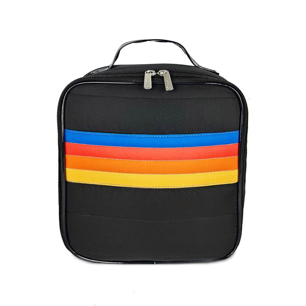 Trendy Black Retro stripe Puffer Insulated Lunch box / Top Trenz Discount