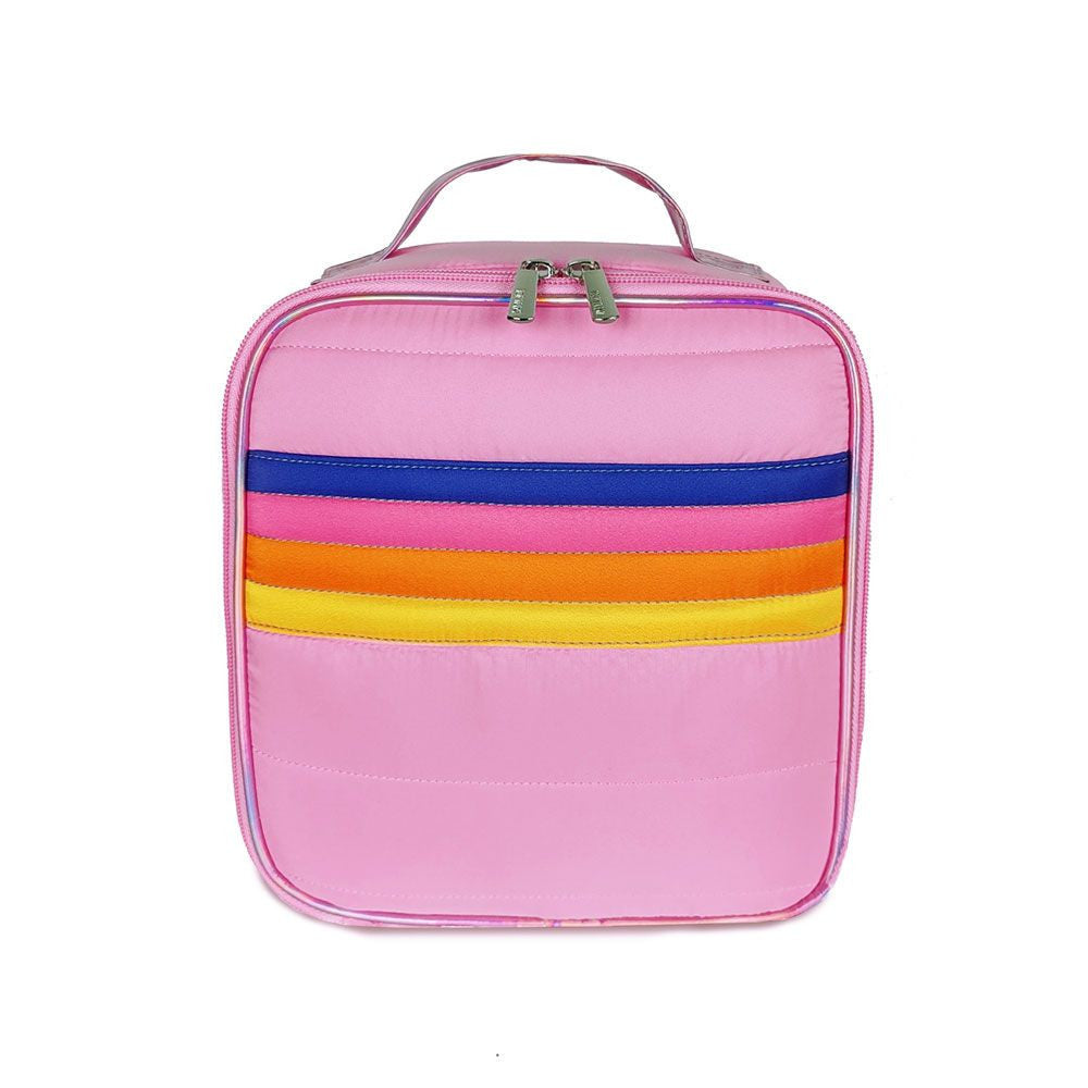 Trendy Retro stripe Pink Puffer Insulated Lunch bag / Top Trenz Sale