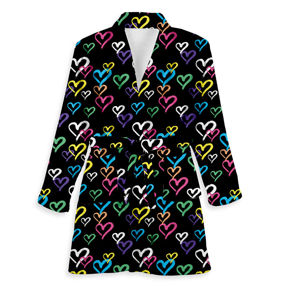 Graffiti Heart Fuzzy Bathrobe / Top Trenz Online