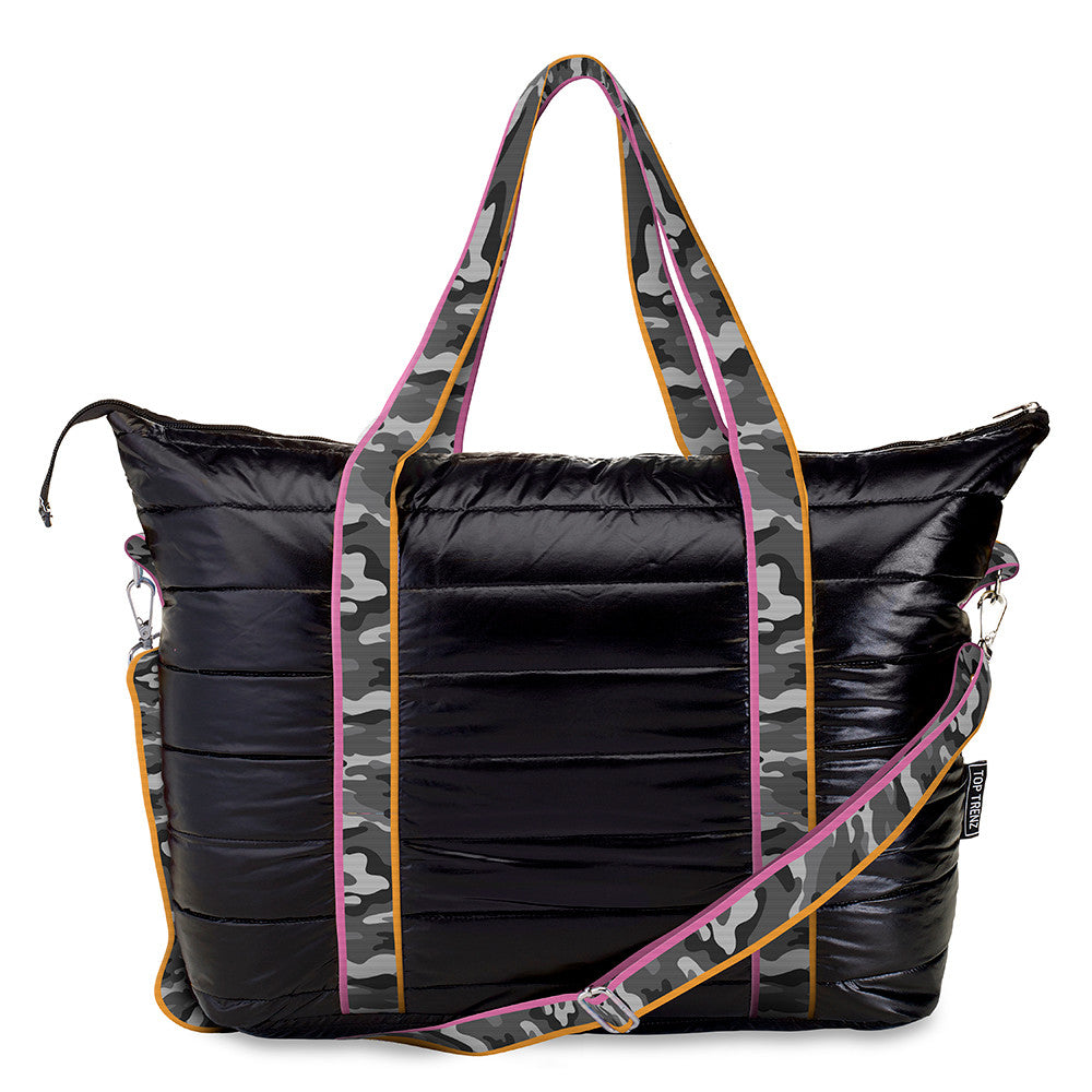 Best Black Puffer Weekender Travel Tote Bag / Top Trenz Sale