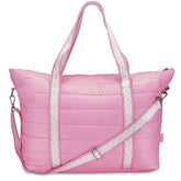 Trendy Pink Puffer Tote Bag – Heart Strap Shoulder Bag / Top Trenz US