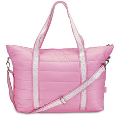 Trendy Pink Puffer Tote Bag – Heart Strap Shoulder Bag / Top Trenz US
