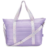 Purple Quilted Puffer Tote – Colorful Heart Strap Travel Bag / Top Trenz For Sale