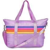 Purple Retro Stripe Puffer Weekender Bag – Stylish Travel Tote for Girls & Teens / Top Trenz Discount