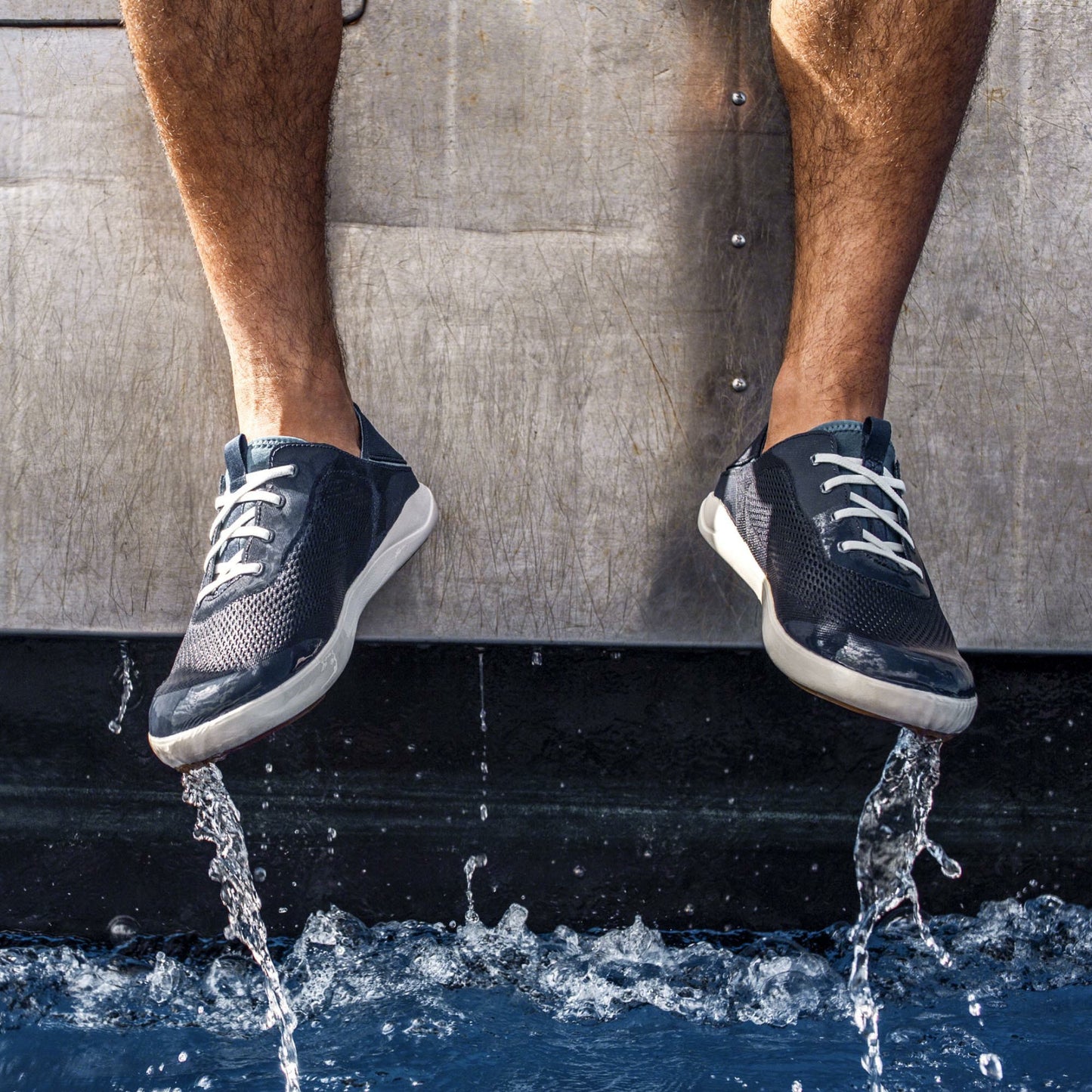 Olukai Moku Pae Boat Shoes - Trench Blue / Off White