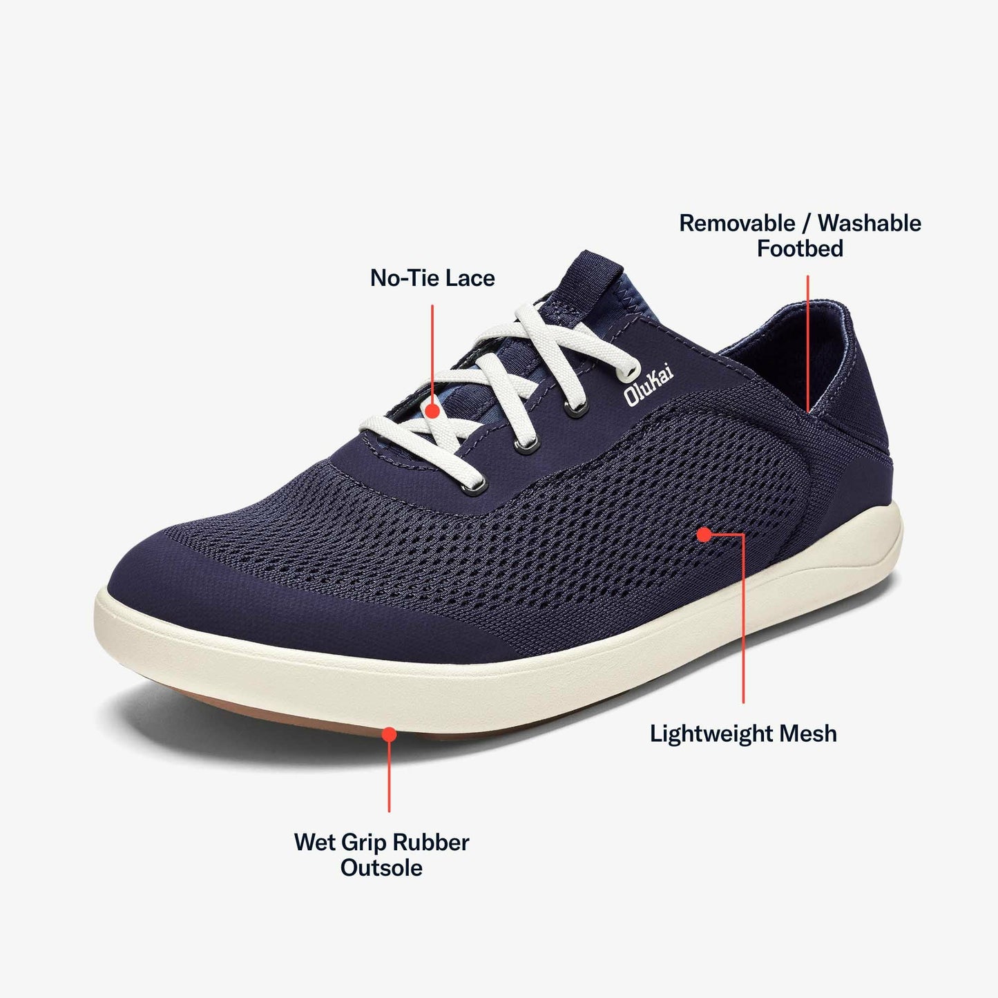 Olukai Moku Pae Boat Shoes - Trench Blue / Off White