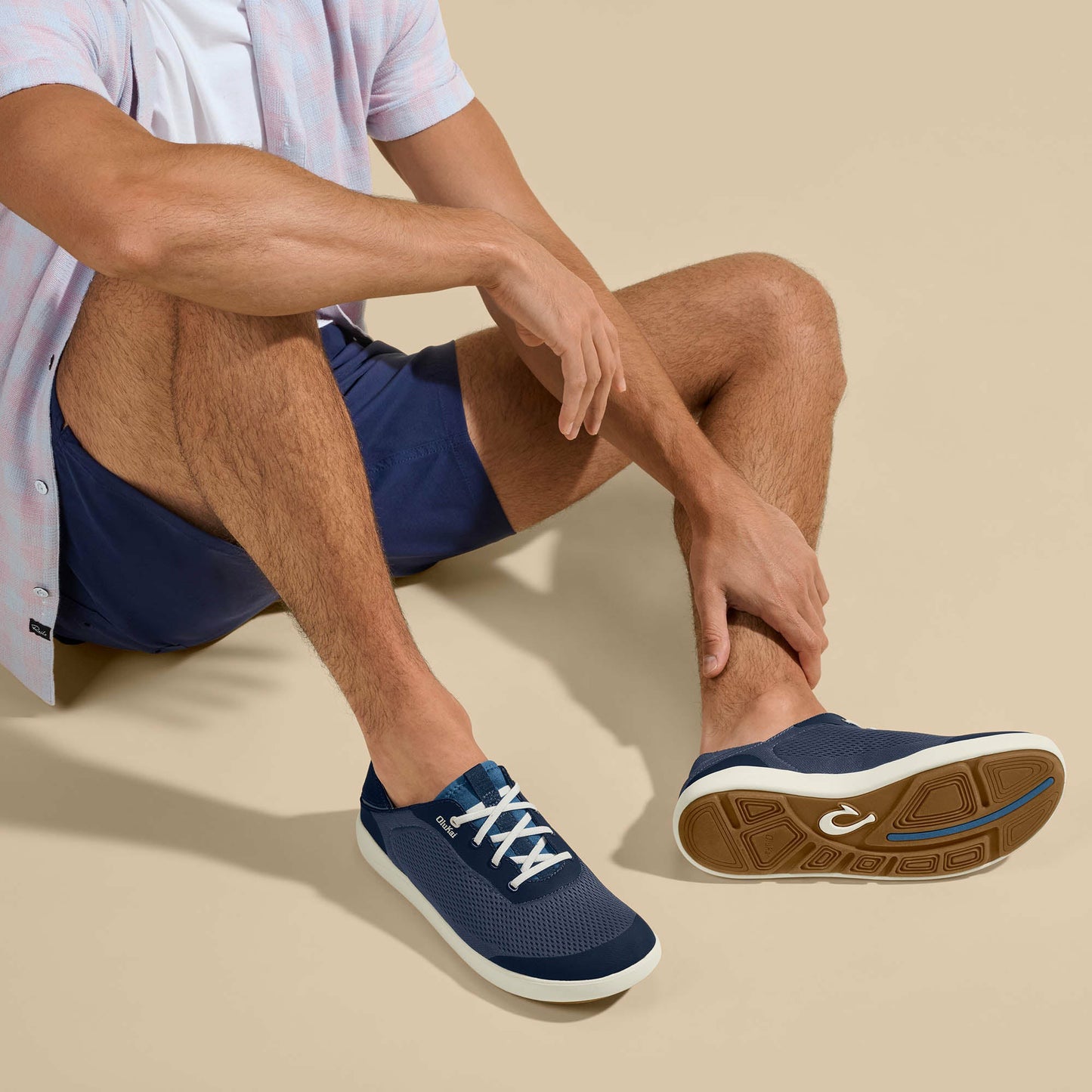 Olukai Moku Pae Boat Shoes - Trench Blue / Off White