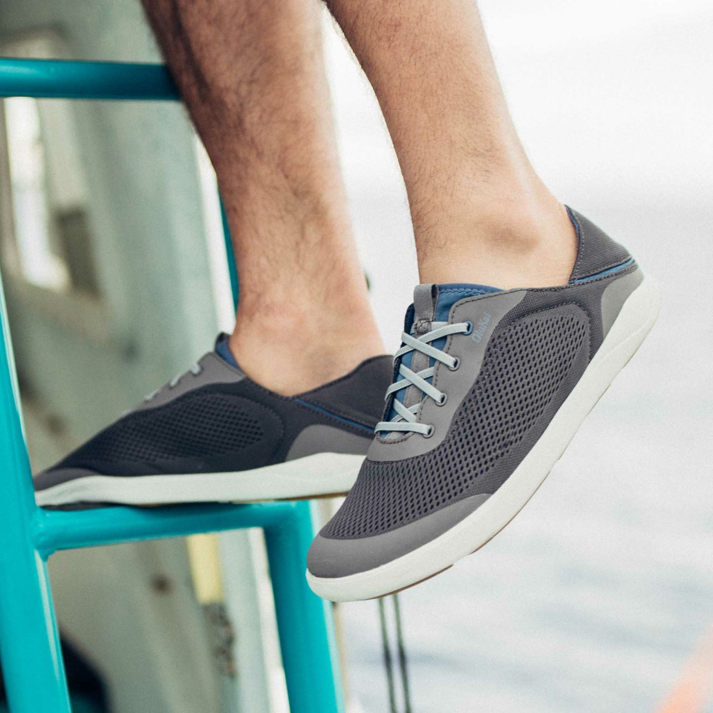 Olukai Moku Pae Boat Shoes - Pavement / Vintage Blue