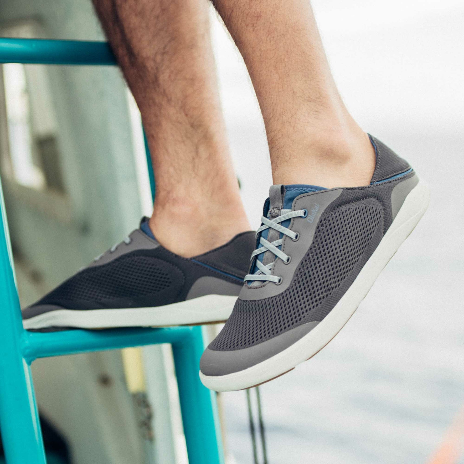 Olukai Moku Pae Boat Shoes - Pavement / Vintage Blue