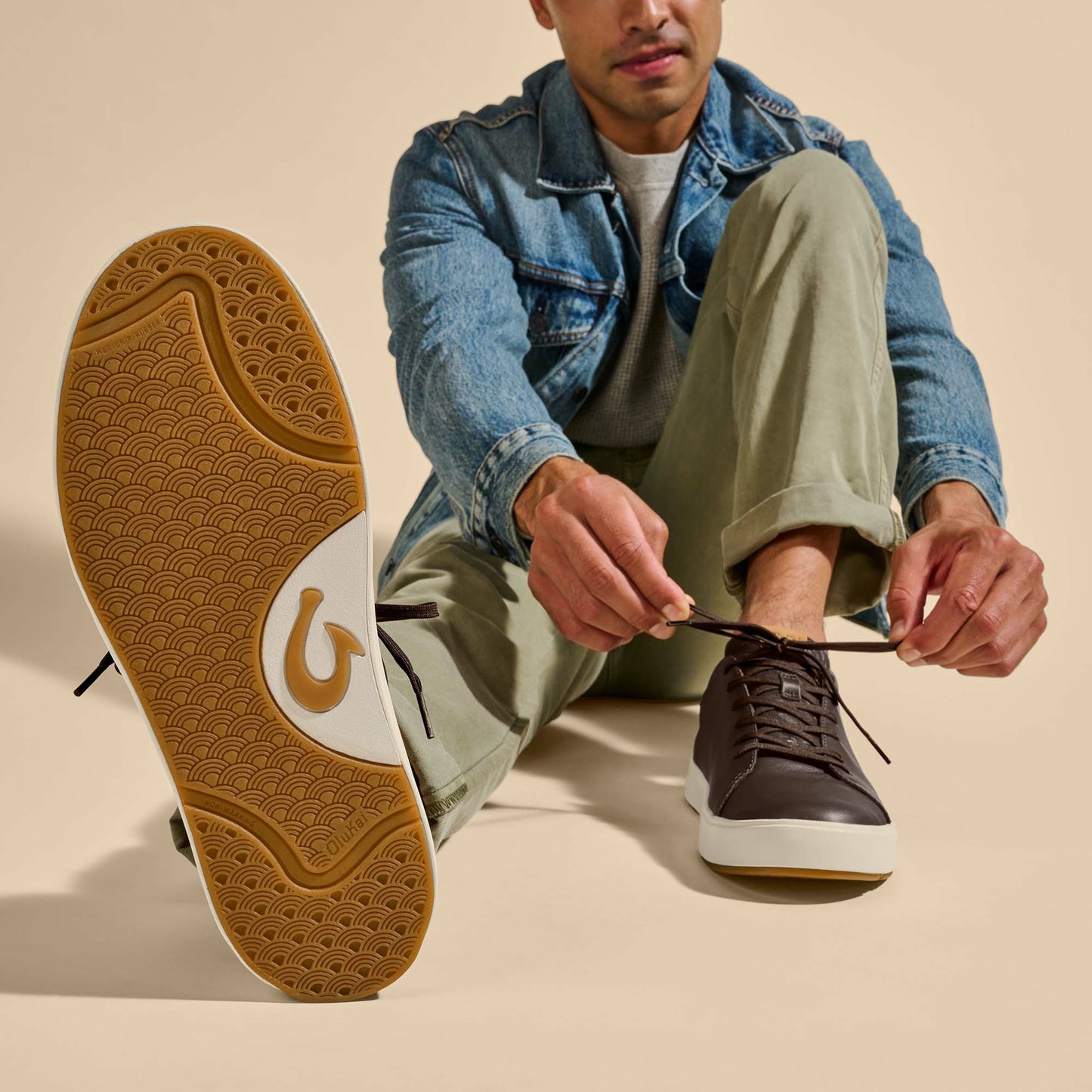 Olukai Lae‘ahi Lī ‘Ili Leather Sneakers - Dark Java