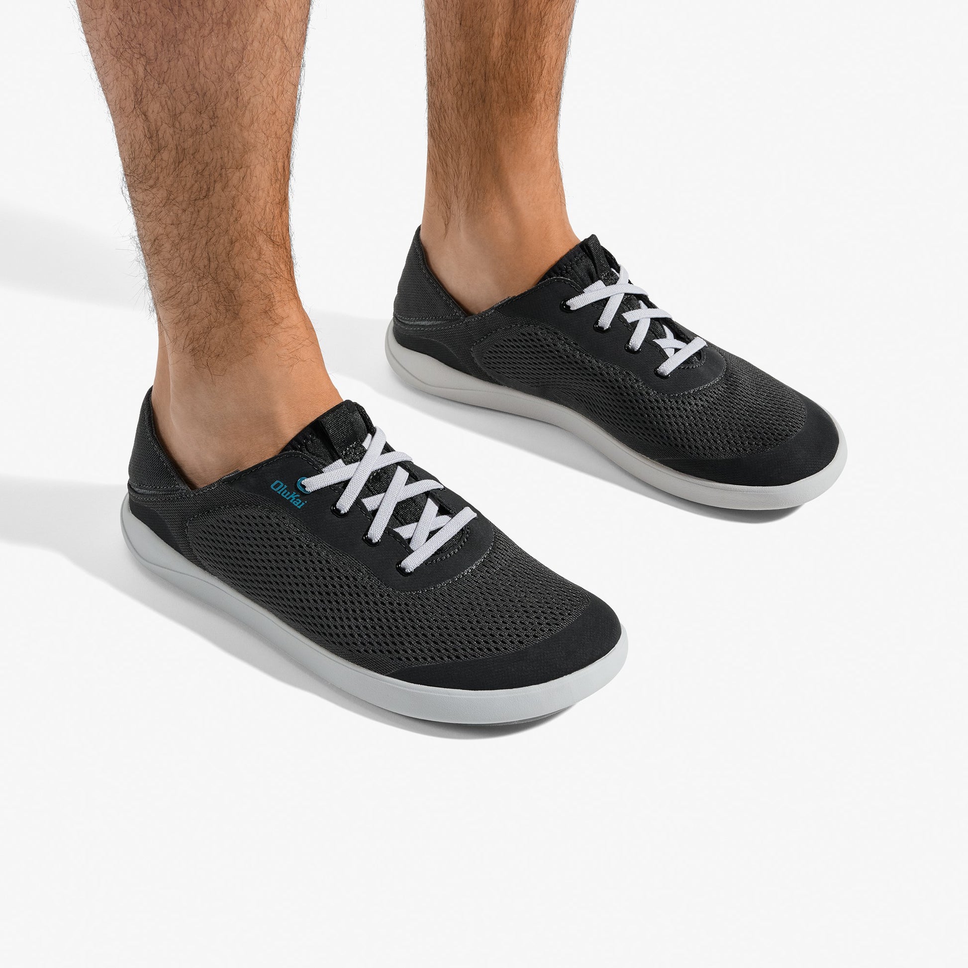 Olukai Moku Pae Boat Shoes - Black / Blue Coral