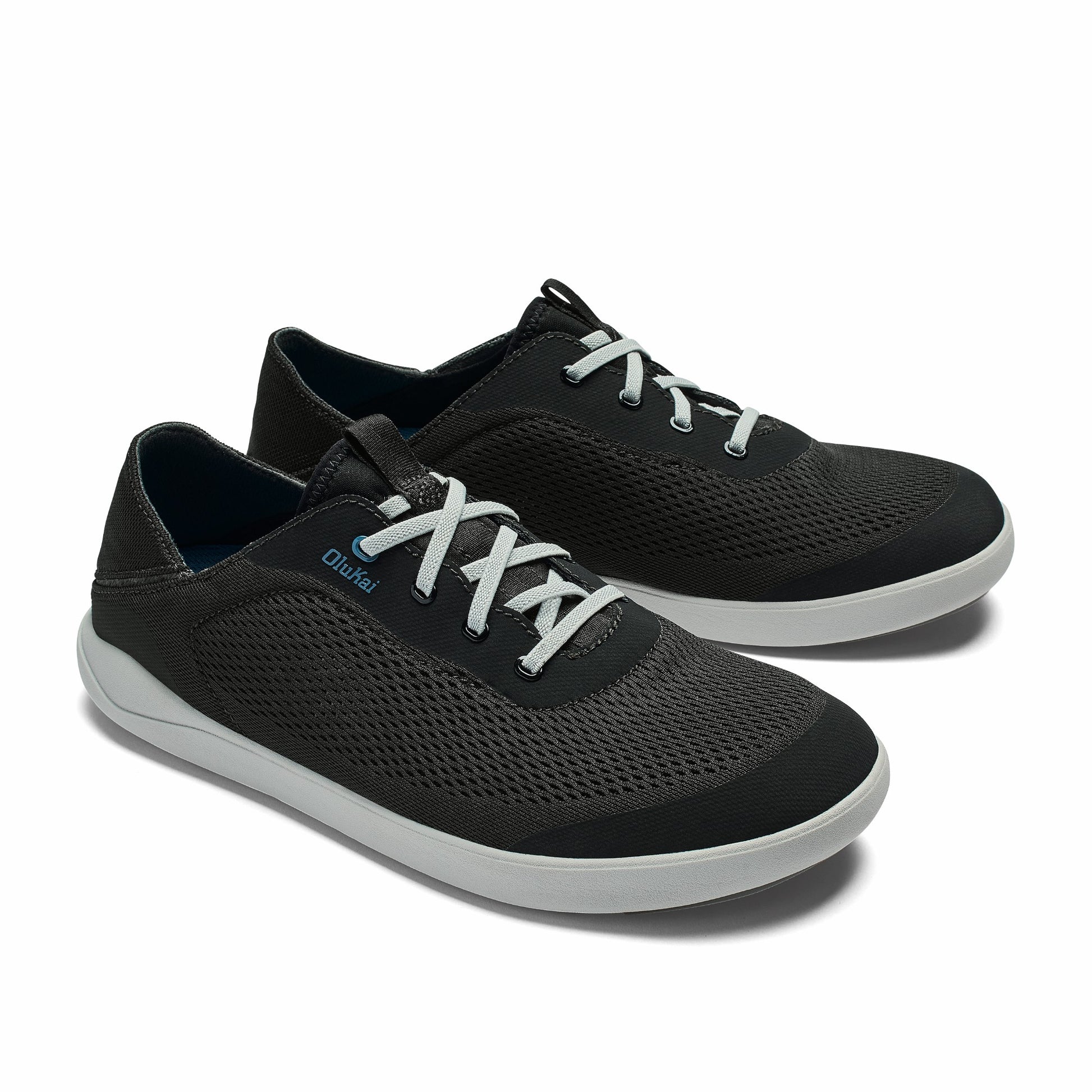 Olukai Moku Pae Boat Shoes - Black / Blue Coral
