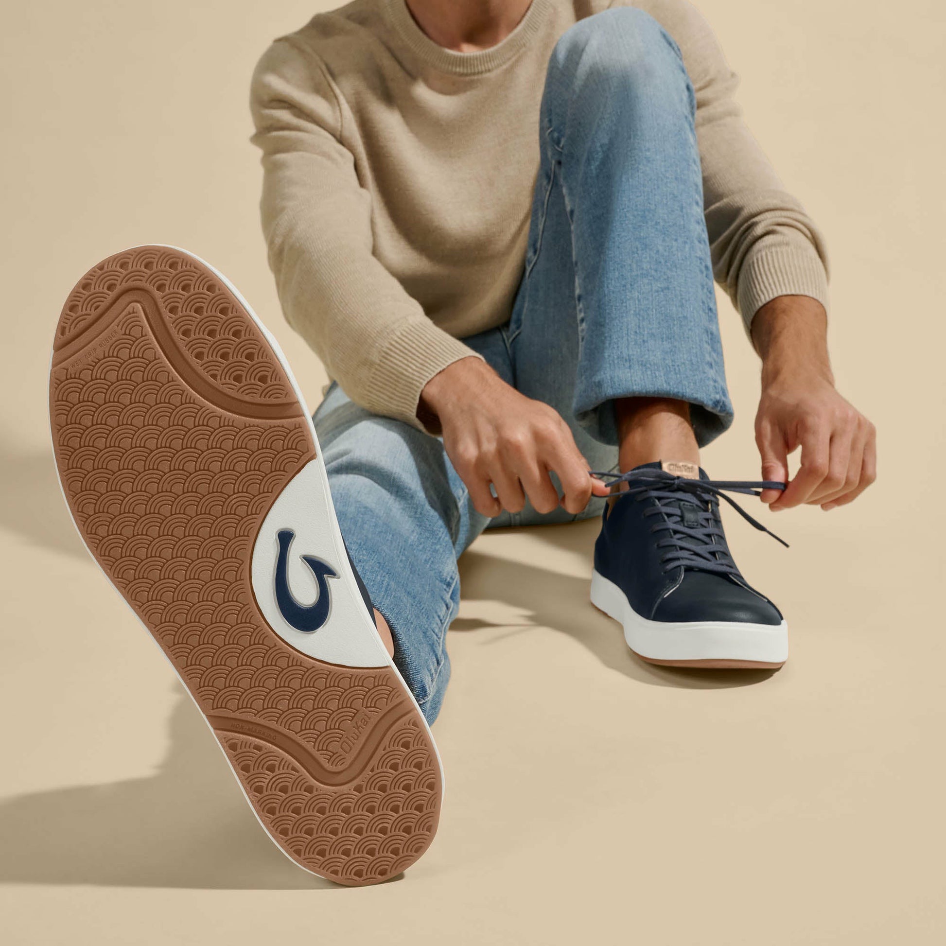 Olukai Lae‘ahi Lī ‘Ili Leather Sneakers - Trench Blue