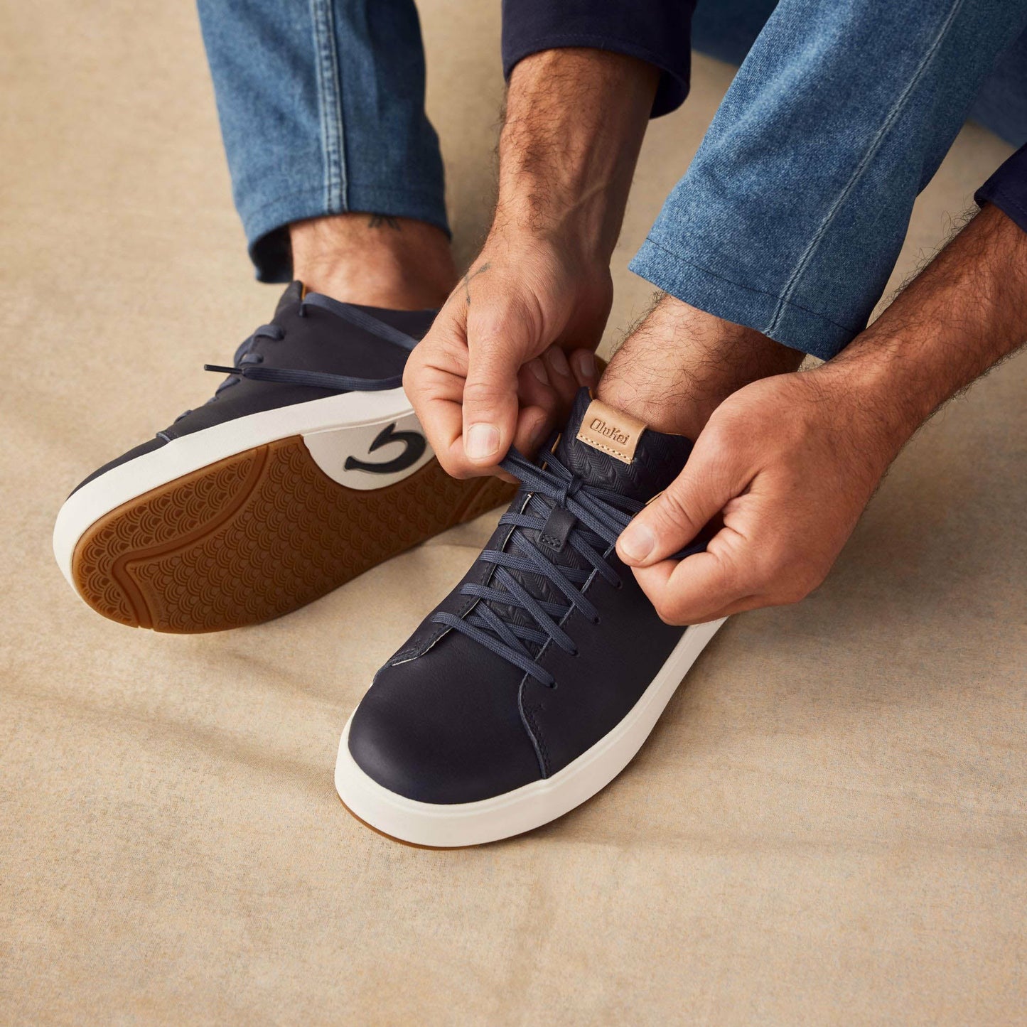 Olukai Lae‘ahi Lī ‘Ili Leather Sneakers - Trench Blue