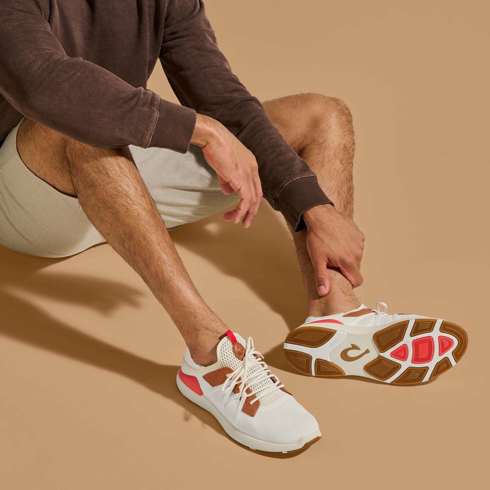 Olukai Mio Lī Athletic Shoes - Bright White / Red Lava