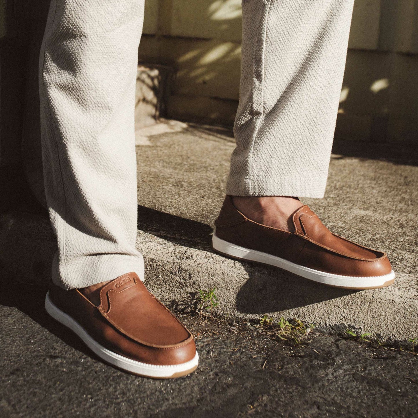 Olukai Kākaha Nia Men‘s Leather Slip-On Shoes - Fox