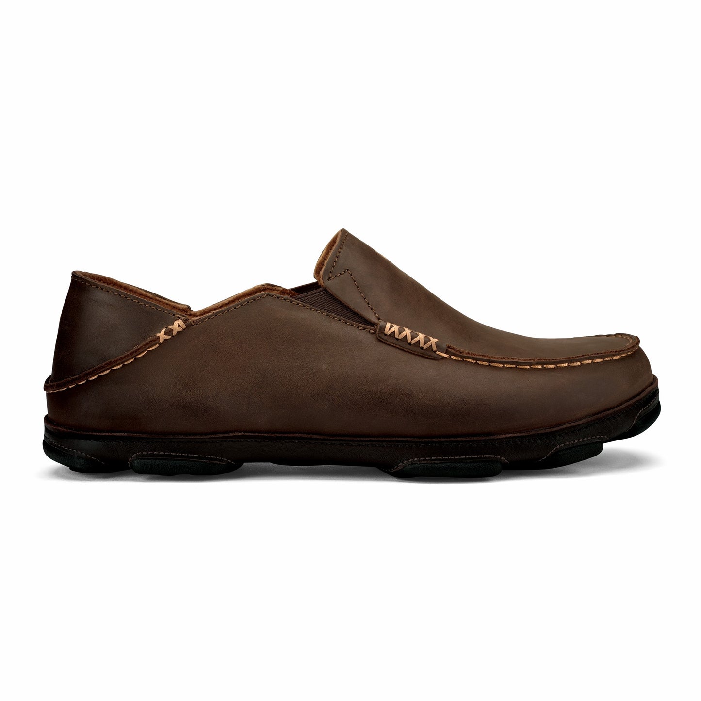 Olukai Moloā Leather Slip On Shoes - Dark Wood / Dark Java