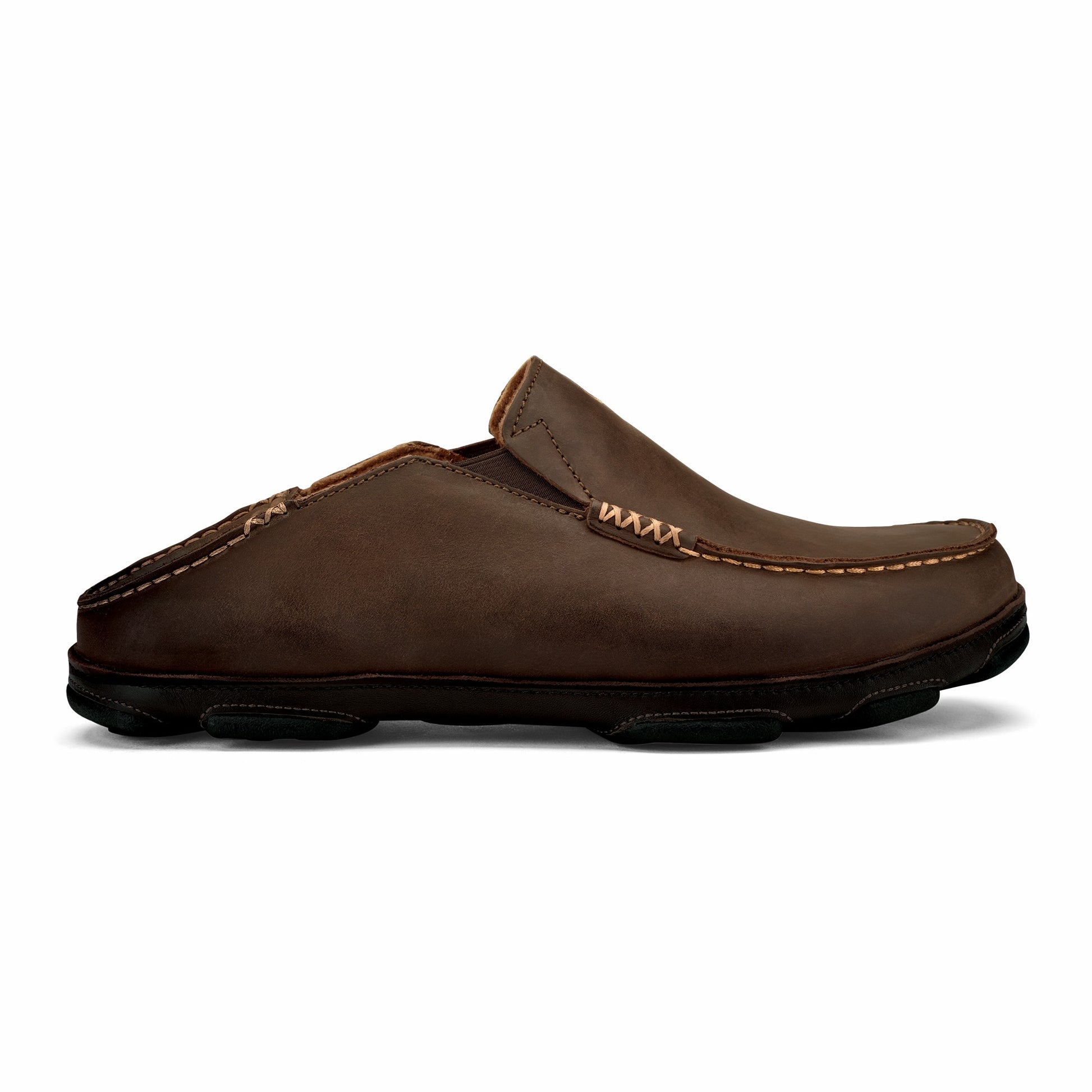 Olukai Moloā Leather Slip On Shoes - Dark Wood / Dark Java
