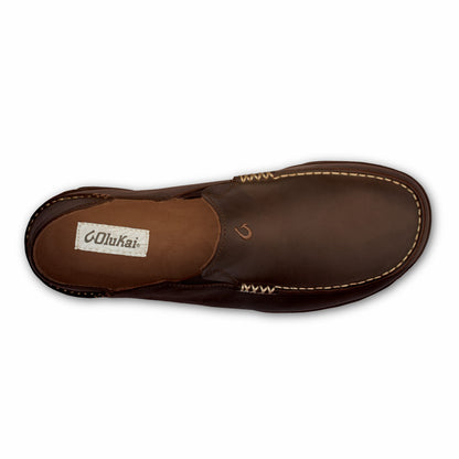 Olukai Moloā Leather Slip On Shoes - Dark Wood / Dark Java
