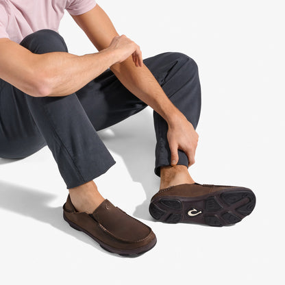Olukai Moloā Leather Slip On Shoes - Dark Wood / Dark Java