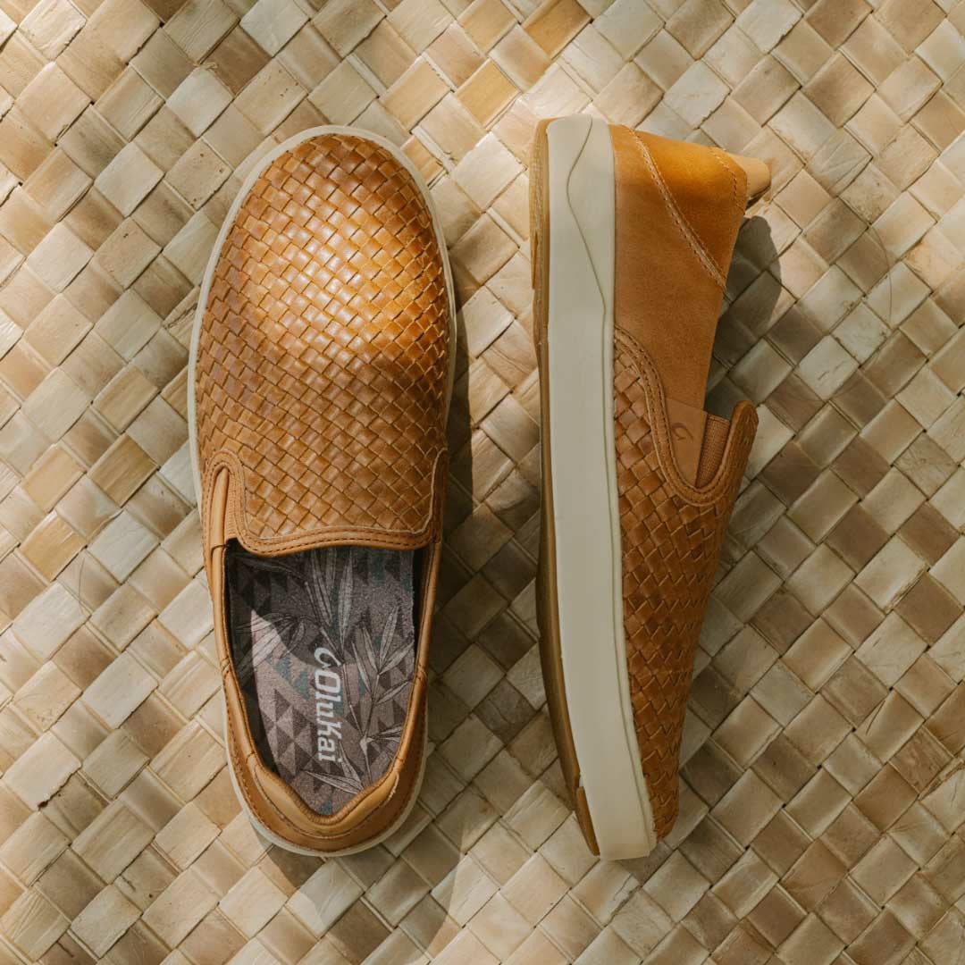 Olukai Lae‘ahi Lauhala Leather Slip-On Sneakers - Fox