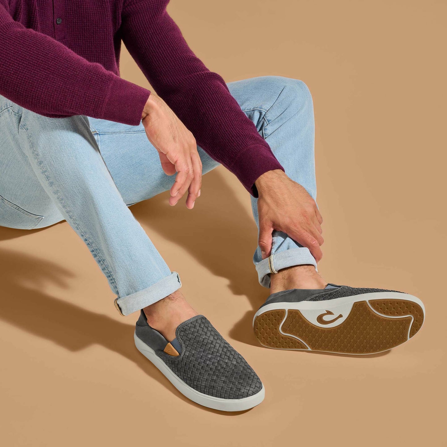 Olukai Lae‘ahi Lauhala Leather Slip-On Sneakers - Ash