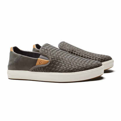 Olukai Lae‘ahi Lauhala Leather Slip-On Sneakers - Ash