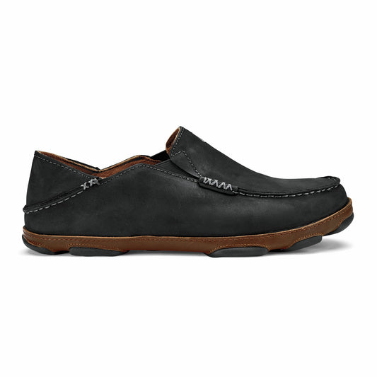 Olukai Moloā Leather Slip On Shoes - Black / Toffee