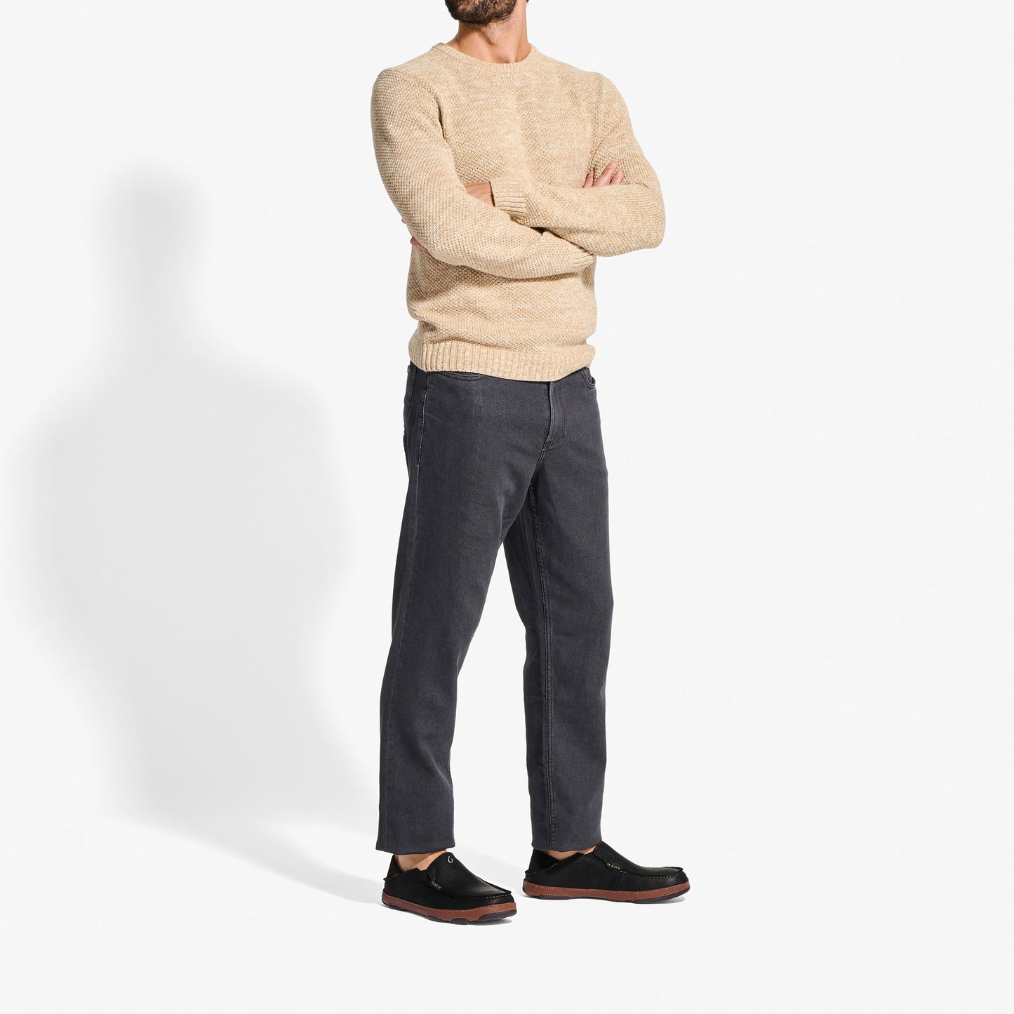 Olukai Moloā Leather Slip On Shoes - Black / Toffee