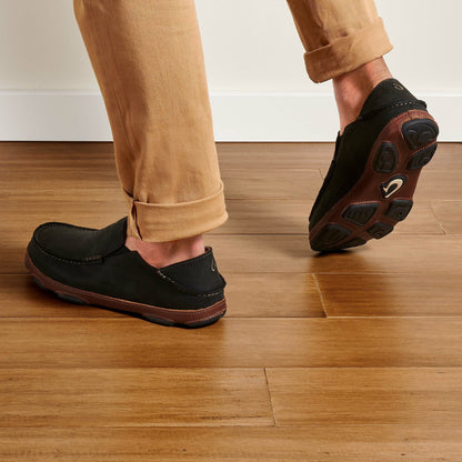 Olukai Moloā Leather Slip On Shoes - Black / Toffee