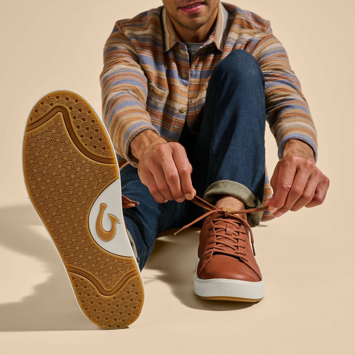 Olukai Lae‘ahi Lī ‘Ili Leather Sneakers - Kukui Brown