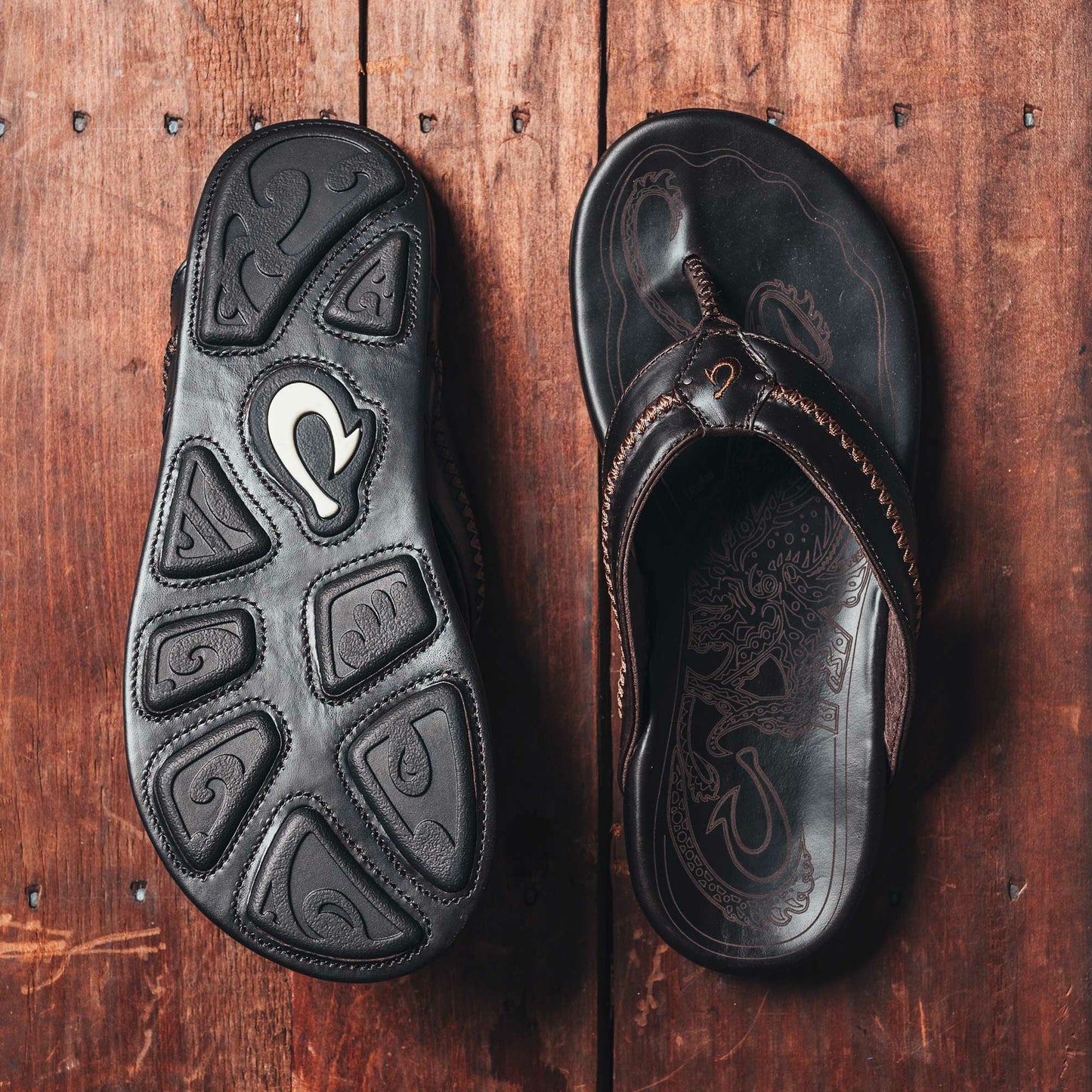 Olukai Mea Ola Leather Beach Sandals - Dark Java