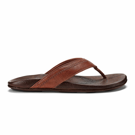 Olukai Hiapo - Rum / Dark Wood Leather Beach Sandals
