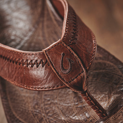 Olukai Hiapo - Rum / Dark Wood Leather Beach Sandals