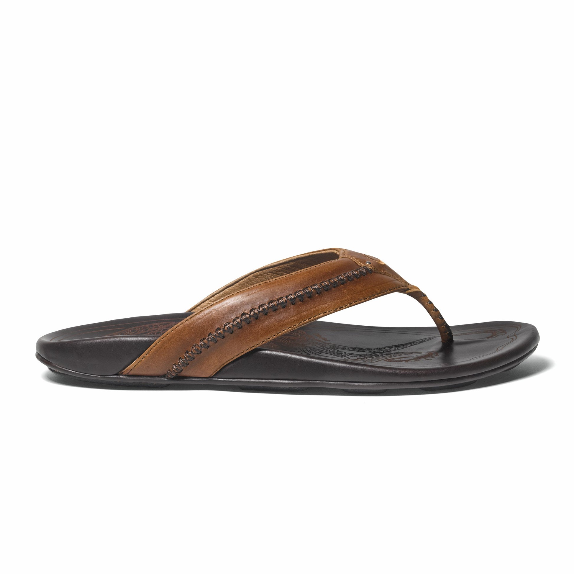 Olukai Mea Ola Leather Sandals - Tan / Dark Java