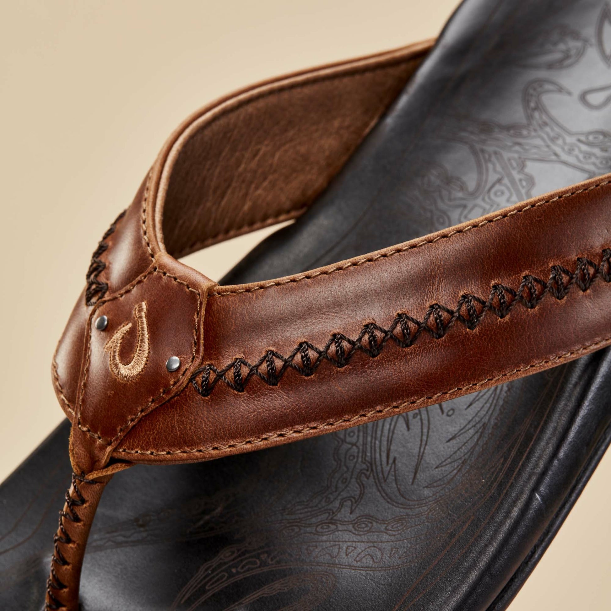 Olukai Mea Ola Leather Sandals - Tan / Dark Java