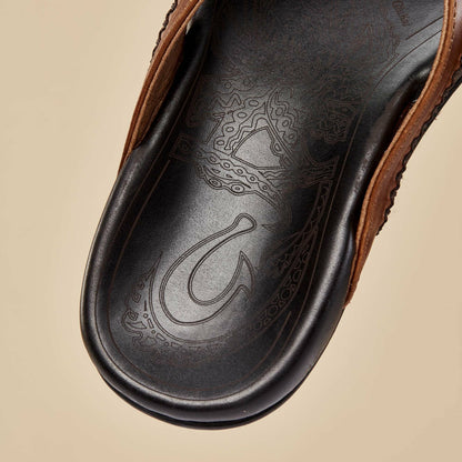 Olukai Mea Ola Leather Sandals - Tan / Dark Java