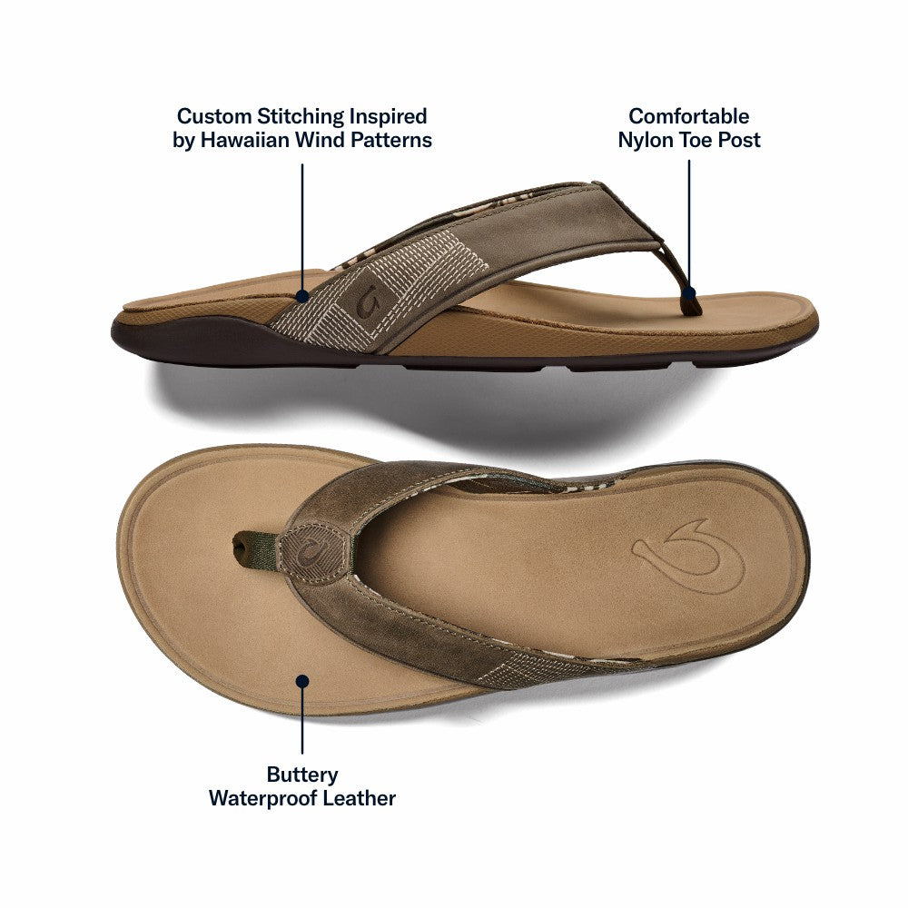 Olukai Tuahine Waterproof Leather Beach Sandals - Hunter