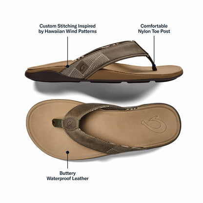 Olukai Tuahine Waterproof Leather Beach Sandals - Hunter