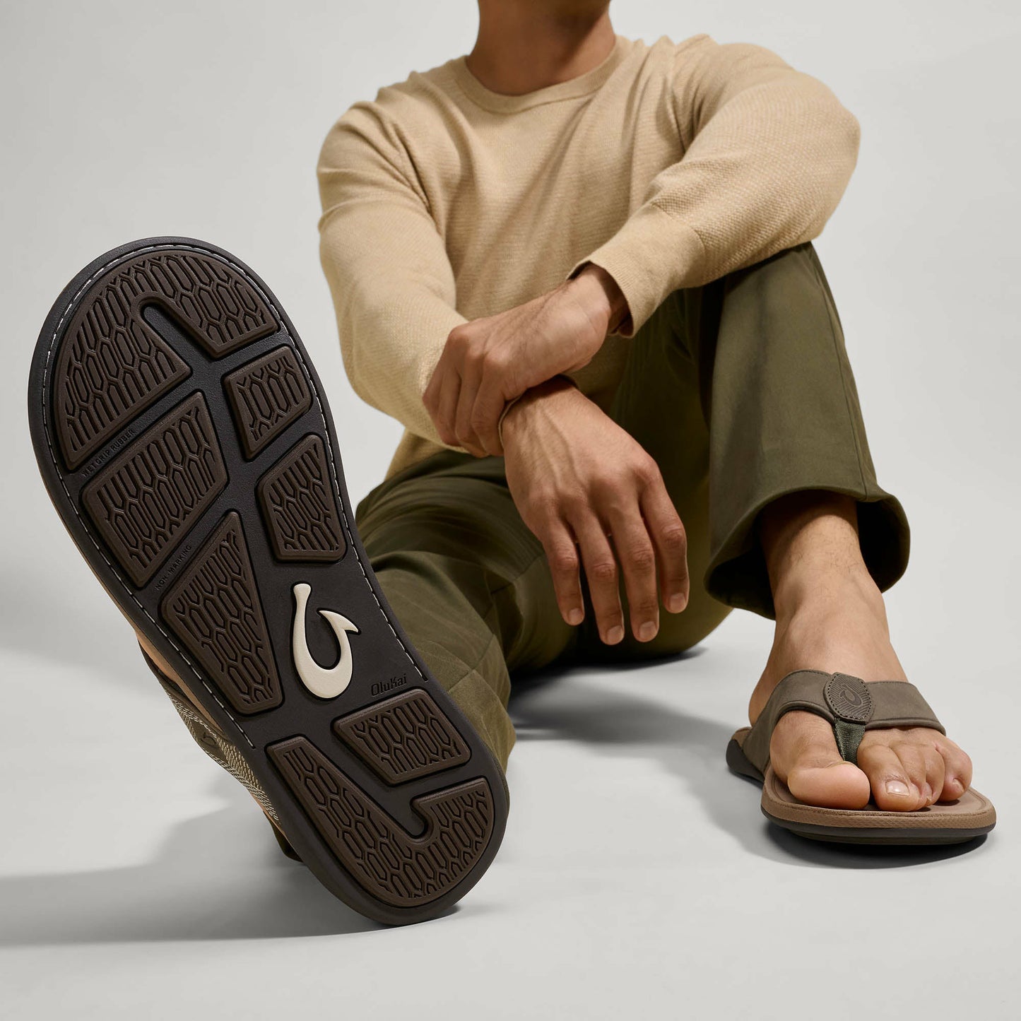 Olukai Tuahine Waterproof Leather Beach Sandals - Hunter