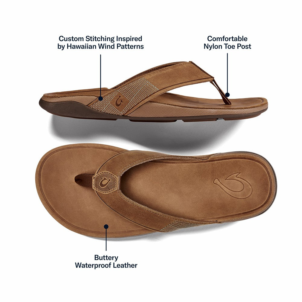 Olukai Tuahine Waterproof Leather Beach Sandals - Toffee