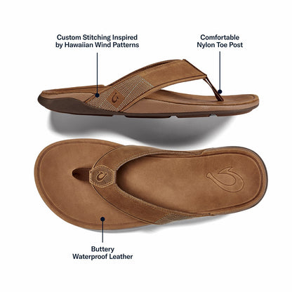 Olukai Tuahine Waterproof Leather Beach Sandals - Toffee