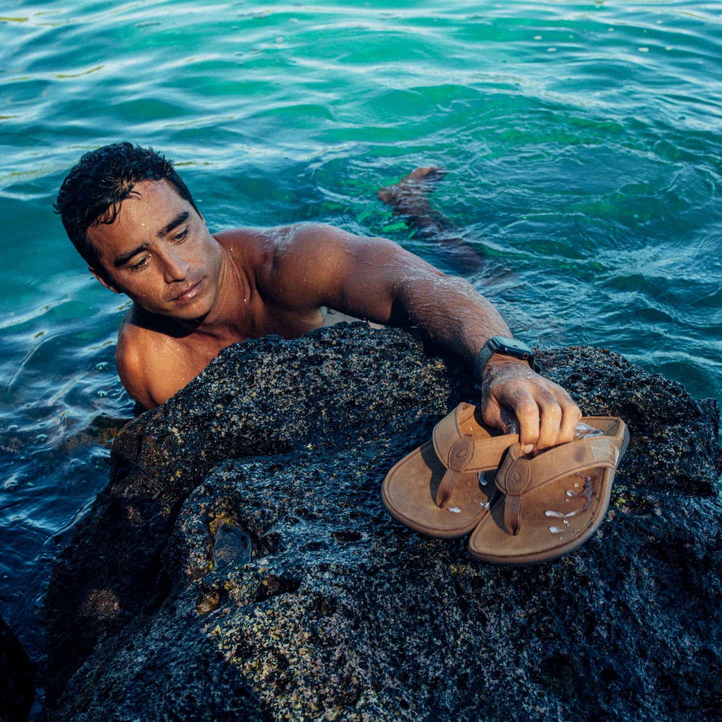 Olukai Tuahine Waterproof Leather Beach Sandals - Toffee