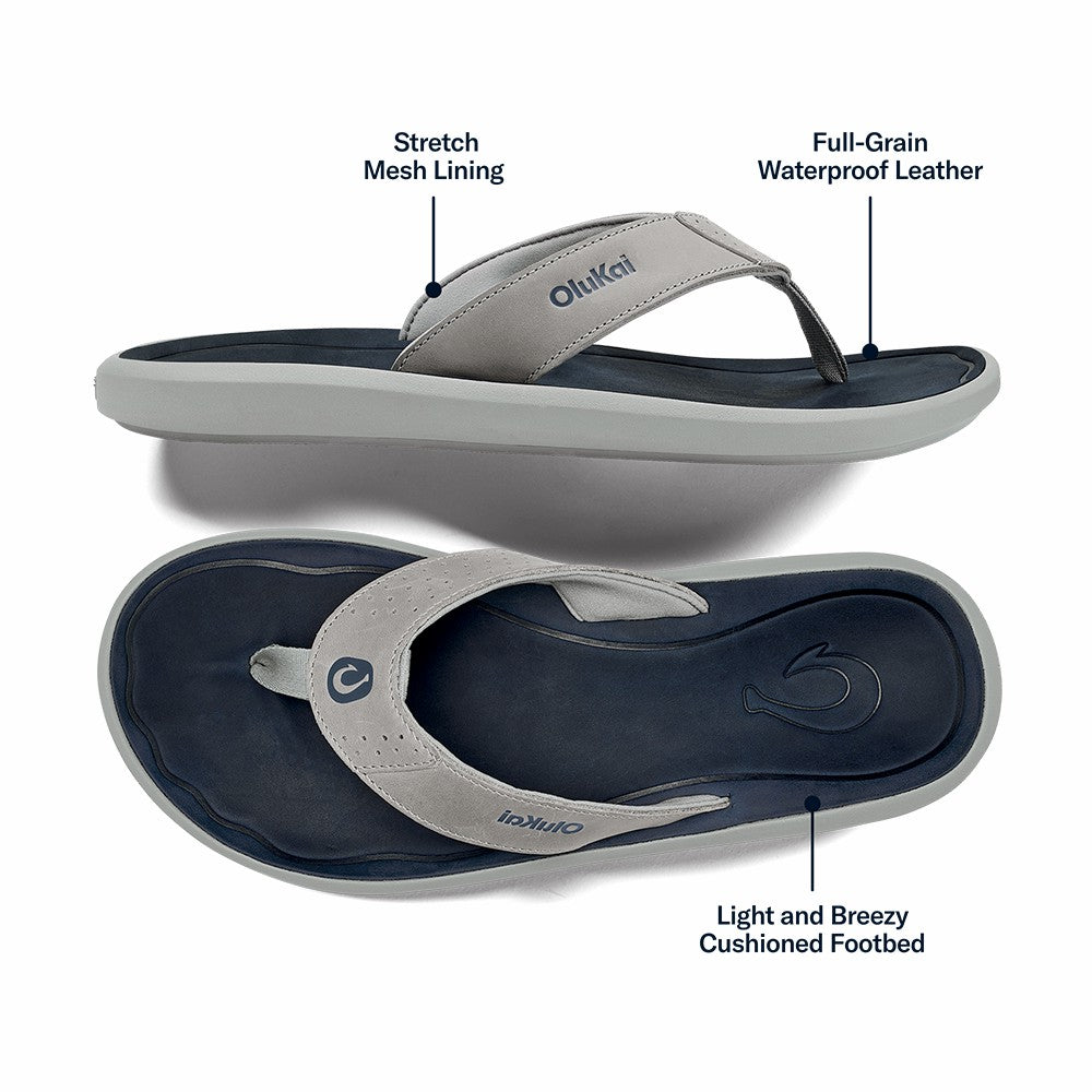 Olukai Pili Waterproof Leather Sandals - Ash / Mood Indigo