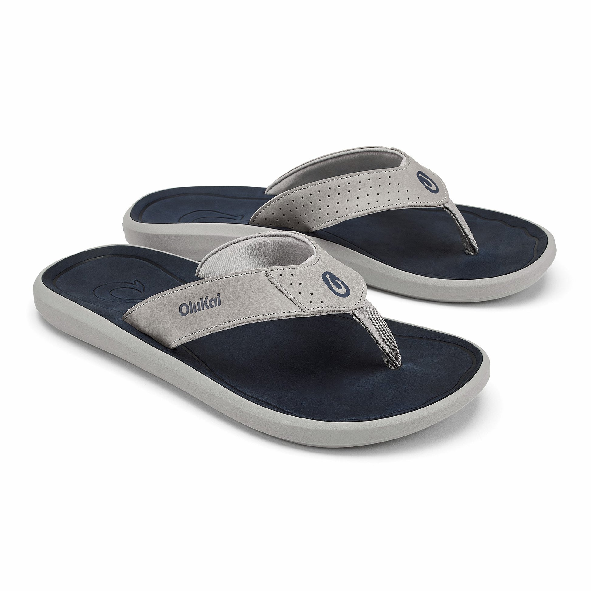 Olukai Pili Waterproof Leather Sandals - Ash / Mood Indigo