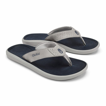 Olukai Pili Waterproof Leather Sandals - Ash / Mood Indigo