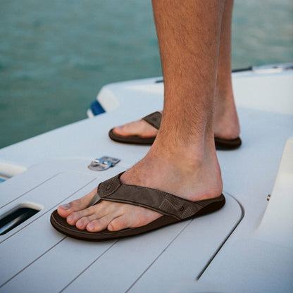 Olukai Tuahine Waterproof Leather Beach Sandals - Dark Wood